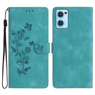 For OPPO Find X5 Lite / Reno7 5G Flower Butterfly Embossing Pattern Leather Phone Case(Sky Blue)