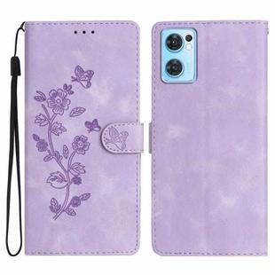 For OPPO Find X5 Lite / Reno7 5G Flower Butterfly Embossing Pattern Leather Phone Case(Purple)