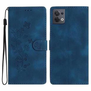 For OPPO Reno8 5G Flower Butterfly Embossing Pattern Leather Phone Case(Blue)
