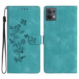 For OPPO Reno8 5G Flower Butterfly Embossing Pattern Leather Phone Case(Sky Blue)