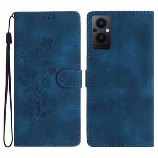 For OPPO Reno8 Lite 5G / Reno7 Z Flower Butterfly Embossing Pattern Leather Phone Case(Blue)