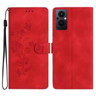For OPPO Reno8 Lite 5G / Reno7 Z Flower Butterfly Embossing Pattern Leather Phone Case(Red)