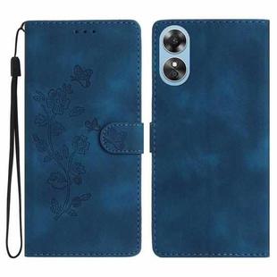 For OPPO A17 Flower Butterfly Embossing Pattern Leather Phone Case(Blue)