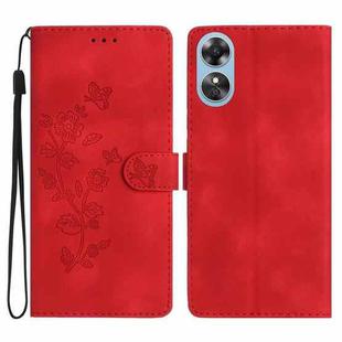 For OPPO A17 Flower Butterfly Embossing Pattern Leather Phone Case(Red)