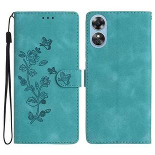 For OPPO A17 Flower Butterfly Embossing Pattern Leather Phone Case(Sky Blue)