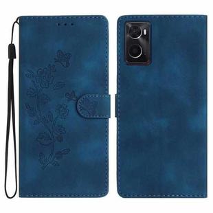 For OPPO A36 / A76 / A96 Flower Butterfly Embossing Pattern Leather Phone Case(Blue)