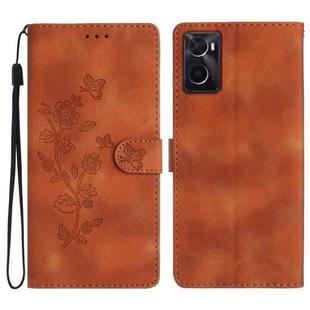 For OPPO A36 / A76 / A96 Flower Butterfly Embossing Pattern Leather Phone Case(Brown)