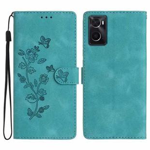 For OPPO A36 / A76 / A96 Flower Butterfly Embossing Pattern Leather Phone Case(Sky Blue)