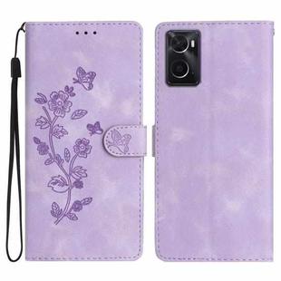 For OPPO A36 / A76 / A96 Flower Butterfly Embossing Pattern Leather Phone Case(Purple)