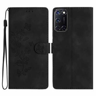 For OPPO A52 / A72 / A92 Flower Butterfly Embossing Pattern Leather Phone Case(Black)