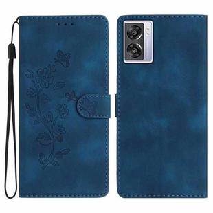 For OPPO A57 2022 / A77 5G Flower Butterfly Embossing Pattern Leather Phone Case(Blue)