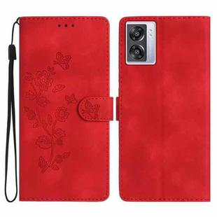 For OPPO A57 2022 / A77 5G Flower Butterfly Embossing Pattern Leather Phone Case(Red)