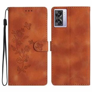 For OPPO A57 2022 / A77 5G Flower Butterfly Embossing Pattern Leather Phone Case(Brown)