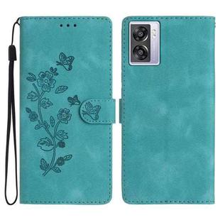 For OPPO A57 2022 / A77 5G Flower Butterfly Embossing Pattern Leather Phone Case(Sky Blue)