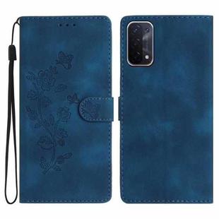 For OPPO A74 / A54 / A93 5G Flower Butterfly Embossing Pattern Leather Phone Case(Blue)