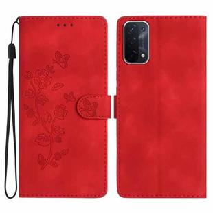 For OPPO A74 / A54 / A93 5G Flower Butterfly Embossing Pattern Leather Phone Case(Red)