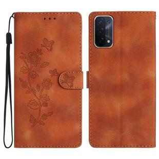 For OPPO A74 / A54 / A93 5G Flower Butterfly Embossing Pattern Leather Phone Case(Brown)