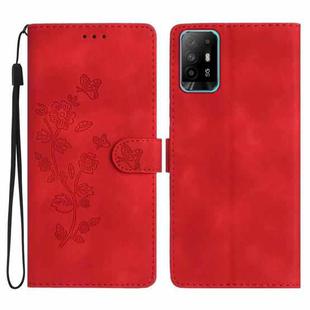 For OPPO A94 5G Flower Butterfly Embossing Pattern Leather Phone Case(Red)