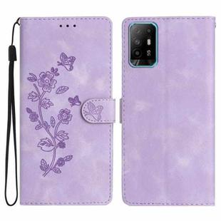 For OPPO A94 5G Flower Butterfly Embossing Pattern Leather Phone Case(Purple)