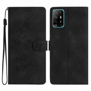 For OPPO A94 5G Flower Butterfly Embossing Pattern Leather Phone Case(Black)