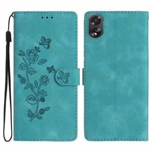 For OPPO A18 Flower Butterfly Embossing Pattern Leather Phone Case(Sky Blue)