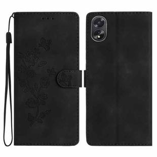 For OPPO A18 Flower Butterfly Embossing Pattern Leather Phone Case(Black)