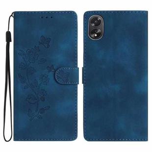 For OPPO A58 Flower Butterfly Embossing Pattern Leather Phone Case(Blue)
