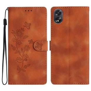For OPPO A58 Flower Butterfly Embossing Pattern Leather Phone Case(Brown)