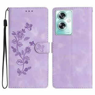 For OPPO A79 5G Flower Butterfly Embossing Pattern Leather Phone Case(Purple)