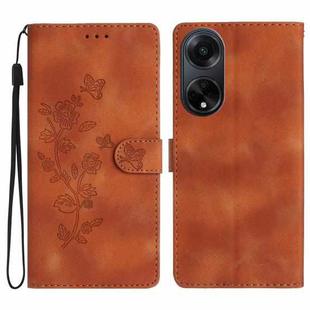 For OPPO A98 5G Flower Butterfly Embossing Pattern Leather Phone Case(Brown)