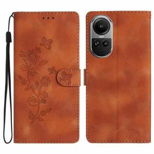 For OPPO Reno10 5G / Reno10 Pro 5G Global Flower Butterfly Embossing Pattern Leather Phone Case(Brown)