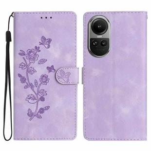For OPPO Reno10 5G / Reno10 Pro 5G Global Flower Butterfly Embossing Pattern Leather Phone Case(Purple)