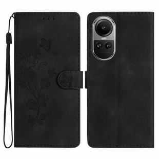 For OPPO Reno10 5G / Reno10 Pro 5G Global Flower Butterfly Embossing Pattern Leather Phone Case(Black)
