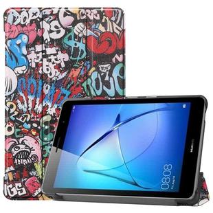 For Huawei MatePad T8 Coloured Drawing Pattern Horizontal Flip Leather Case with Three-folding Holder(Graffiti)