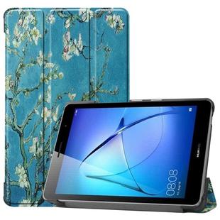 For Huawei MatePad T8 Coloured Drawing Pattern Horizontal Flip Leather Case with Three-folding Holder(Apricot Flower)
