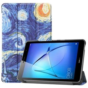 For Huawei MatePad T8 Coloured Drawing Pattern Horizontal Flip Leather Case with Three-folding Holder(Starry Sky)