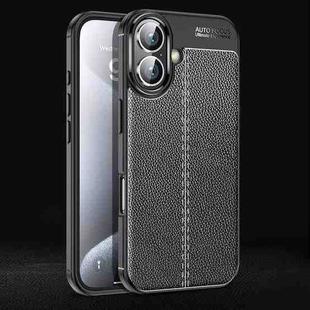 For iPhone 16 Plus Litchi Texture Shockproof TPU Phone Case(Black)