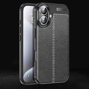 For iPhone 16 Litchi Texture Shockproof TPU Phone Case(Black)