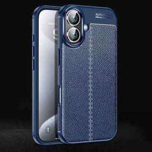 For iPhone 16 Litchi Texture Shockproof TPU Phone Case(Blue)