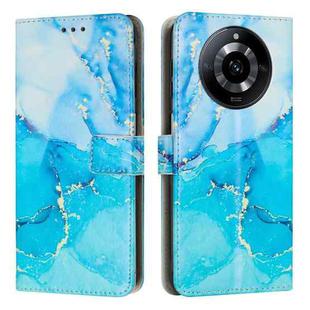 For Realme 11 Painted Marble Pattern Leather Phone Case(Blue Green)