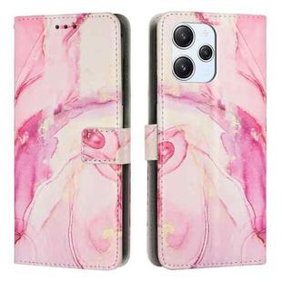 For Redmi 12 4G / Redmi 12 5G / Note 12R Painted Marble Pattern Leather Phone Case(Rose Gold)