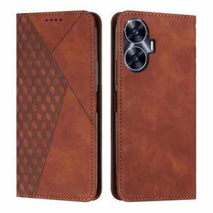 For Realme C55 Diamond Splicing Skin Feel Magnetic Leather Phone Case(Brown)