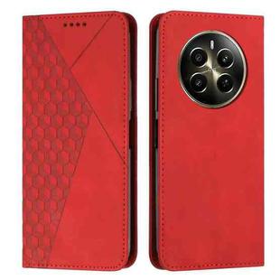 For Realme 12+ Diamond Splicing Skin Feel Magnetic Leather Phone Case(Red)