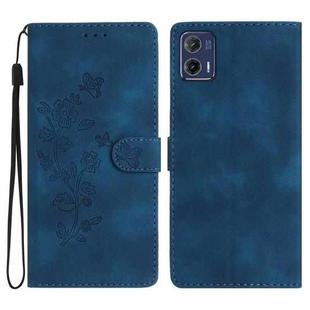 For Motorola Moto G73 Flower Butterfly Embossing Pattern Leather Phone Case(Blue)