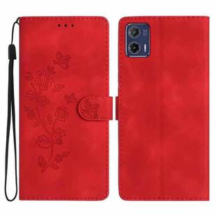 For Motorola Moto G73 Flower Butterfly Embossing Pattern Leather Phone Case(Red)