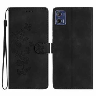 For Motorola Moto G73 Flower Butterfly Embossing Pattern Leather Phone Case(Black)