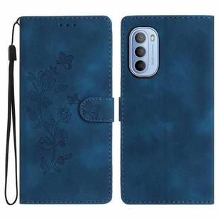 For Motorola Moto G62 5G Flower Butterfly Embossing Pattern Leather Phone Case(Blue)