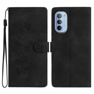 For Motorola Moto G62 5G Flower Butterfly Embossing Pattern Leather Phone Case(Black)