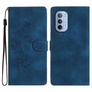 For Motorola Moto G52 Flower Butterfly Embossing Pattern Leather Phone Case(Blue)