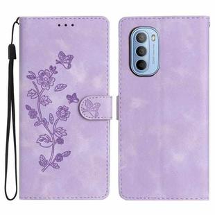 For Motorola Moto G52 Flower Butterfly Embossing Pattern Leather Phone Case(Purple)